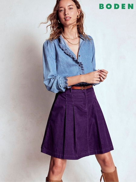 Boden Purple Pleated Cord Skirt (V01802) | €132