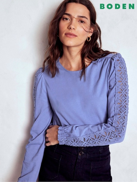 Boden Blue Scarlett Broderie Trim Blouse (V01804) | €76