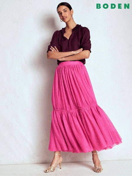 Boden Pink Anna Tulle Midi Skirt (V01819) | €185