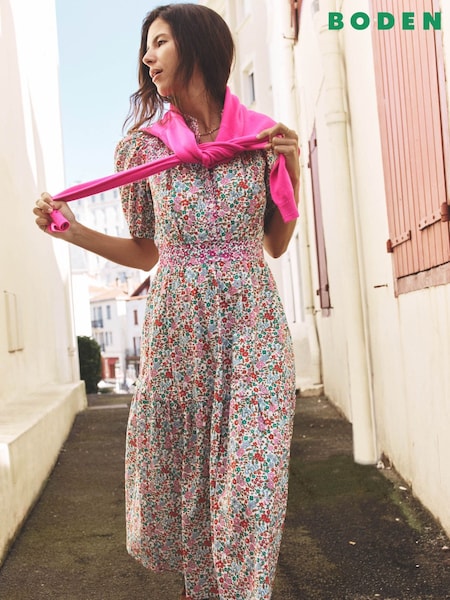 Boden Cream/Pink Beatrice Cotton Maxi Dress (V01857) | €216