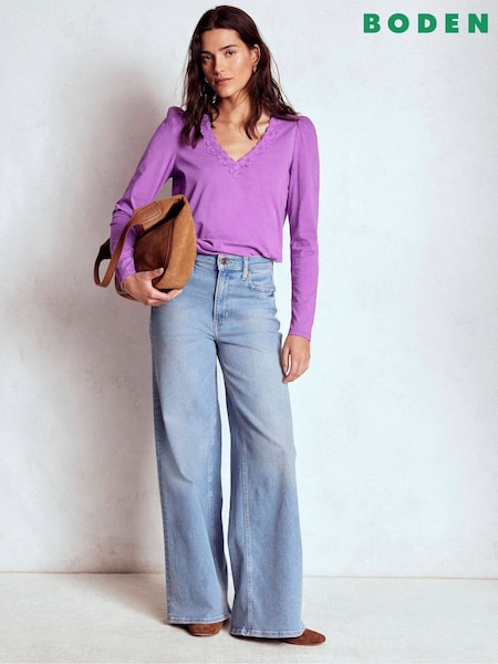 Boden Purple Floral Lace V-Neck Top (V01915) | €61