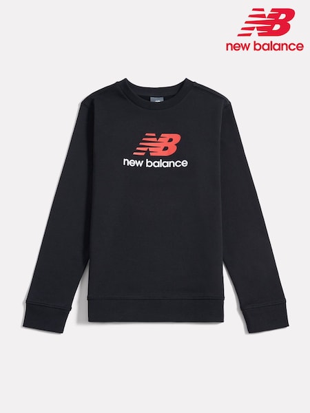 Black - New Balance Brush Back Stacked Logo Crew Sweatshirt