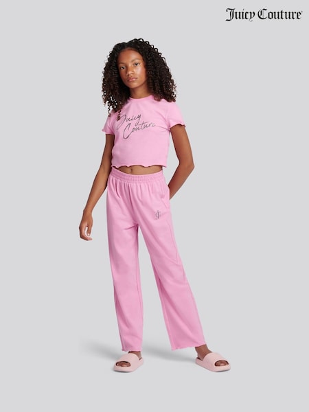 Juicy Couture Pink Script Lettuce T-Shirt and Wide Leg Pyjamas Set (V02013) | AED233 - AED280