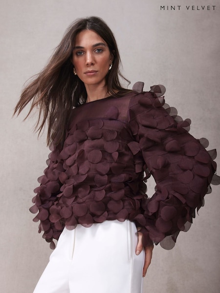 Mint Velvet Red Burgundy Textured Disc Blouse (V02044) | €159