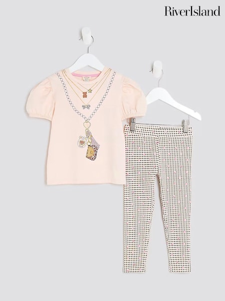 River Island Pink Necklace T-Shirt and Leggings Set (V02047) | €23