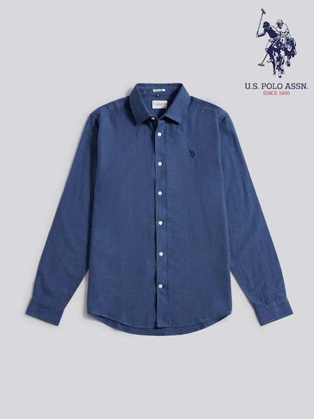 U.S. Polo Assn. Blue Brushed Dobby Shirt (V02151) | 322 QAR