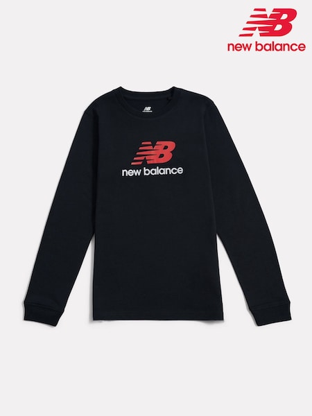 New Balance Black Jersey Stacked Logo Long Sleeve T-Shirt (V02218) | 99 QAR - 119 QAR