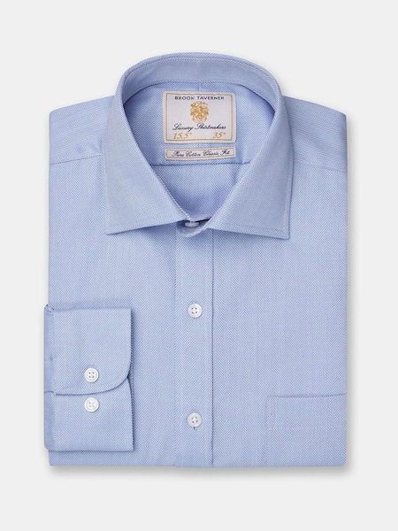 Brook Taverner Single Cuff Herringbone Cotton Shirt (V02257) | ‏291 د.إ.‏