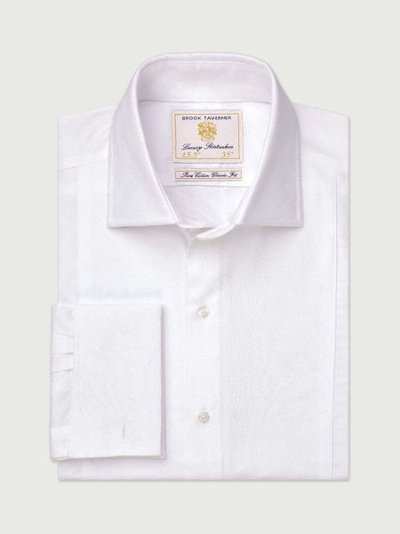 Brook Taverner White Marcella Front Double Cuff Cotton Dress Shirt (V02299) | AED291
