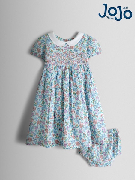 JoJo Maman Bébé Cream Collared Ditsy Floral Smocked Dress (V02477) | €54 - €64