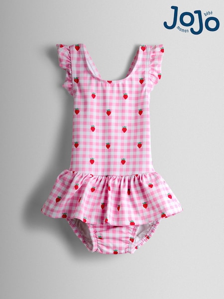 JoJo Maman Bébé Strawberry Gingham Swimsuit With Integral Nappy (V02614) | ‏111 د.إ.‏ - ‏ 116‏ د.إ.