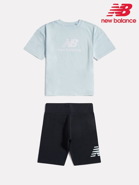 Blau - New Balance Stacked Logo T-Shirt and Cycle Shorts Set (V02630) | 55 € - 66 €