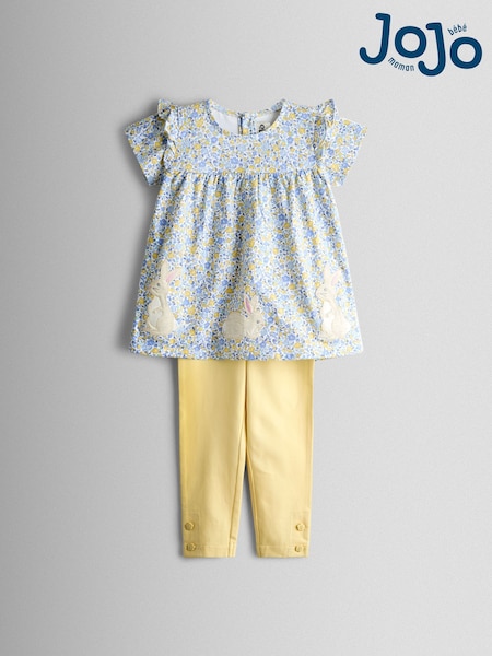 JoJo Maman Bébé Mid Yellow Bunny Appliqué Frill Top And Leggings Set (V02671) | AED163 - AED169