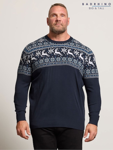 BadRhino Big & Tall Blue Crewneck Fairisle Jumper (V02694) | €48