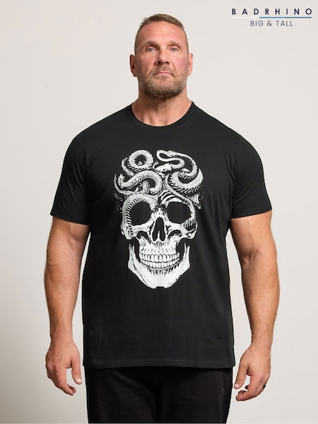 BadRhino Big & Tall Black Skull and Snake T-Shirt (V02697) | R$ 195