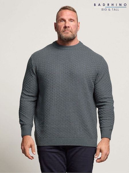 Azul - BadRhino Big & Tall Textured Crew Neck Knitted Jumper (V02701) | R$ 335