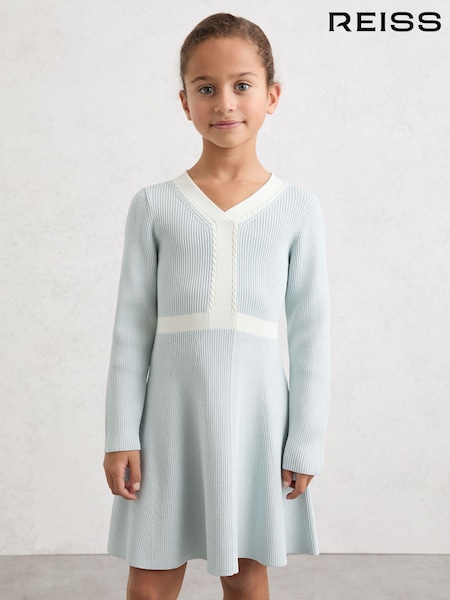 Reiss Pale Blue Alma V-Neck Knitted Dress (V02751) | €104