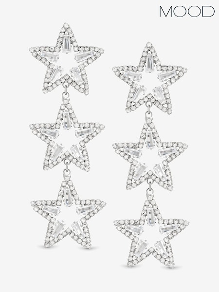 Mood Silver Tone Crystal Triple Star Statement Drop Earrings (V02796) | €21.50