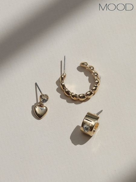 Mood Gold Tone Polished Crystal Heart Earrings Pack of 3 (V02798) | €22.50