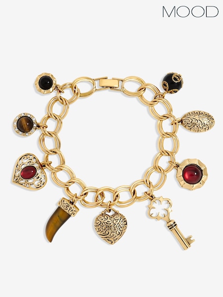 Mood Gold Tone Polished Burgundy Heart Charm Bracelet (V02801) | €17.50