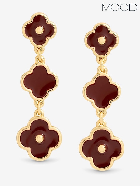 Mood Gold Tone Burgundy Clover Triple Drop Earrings (V02809) | € 27