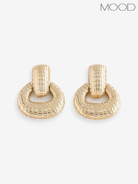 Mood Gold Tone Polished Snake Textured Doorknocker Earrings (V02817) | AED99