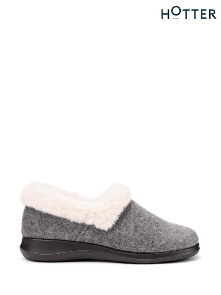 Hotter Grey Wide Fit Snug II Slip-On Slippers (V03036) | €58