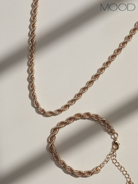 Mood Gold Tone Twisted Rope Necklace Bracelet Set (V03093) | € 39