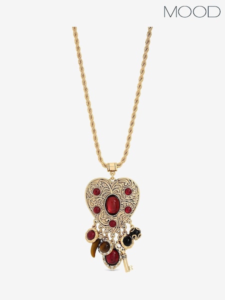Mood Gold Tone Red Resin Heart Charm Long Necklace (V03107) | €28