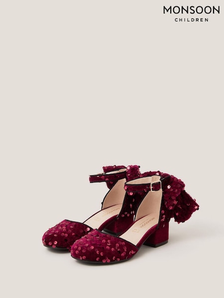 Monsoon Red Sequin Velvet Bow Heels (V03197) | €41 - €50