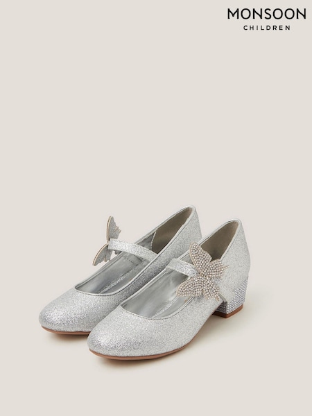 Monsoon Silver Butterfly Strap Glitter Heels (V03200) | €38 - €44
