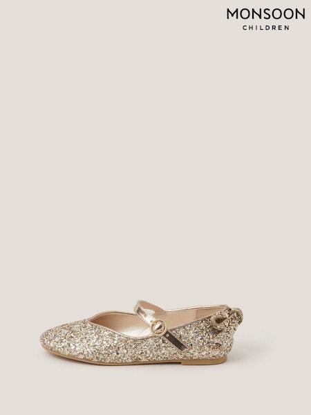 Monsoon Rose Gold Glitter Back Bow Ballet Flats (V03202) | €33 - €38