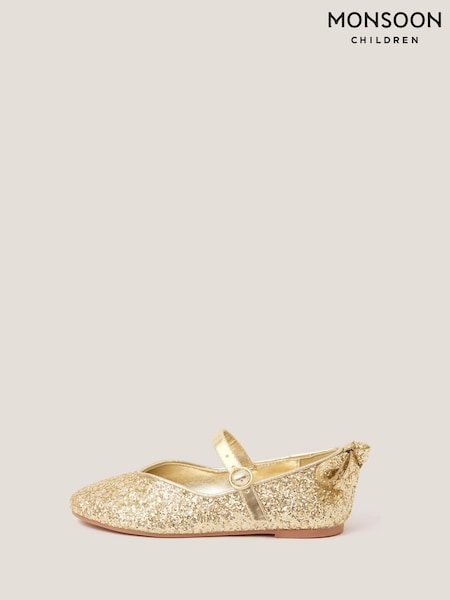 Monsoon Gold Glitter Back Bow Ballet Flats (V03206) | €33 - €38