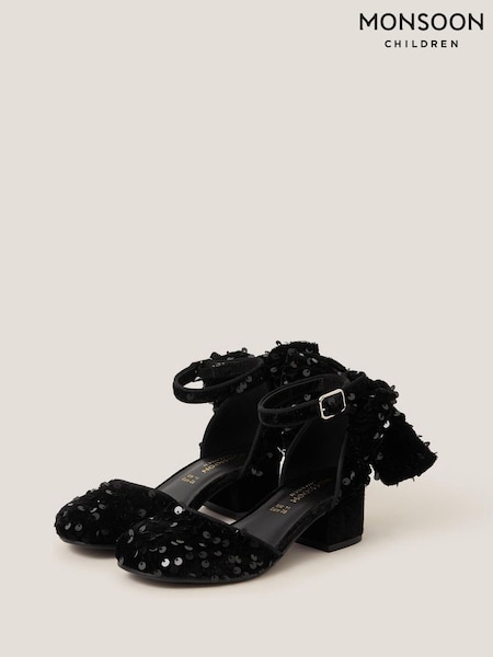 Monsoon Black Sequin Velvet Bow Heels (V03207) | 144 QAR - 173 QAR