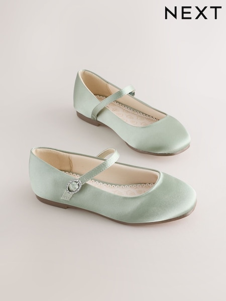 Sage Green Stain Resistant Satin Standard Fit (F) Mary Jane Occasion Shoes (V03241) | AED112 - AED147