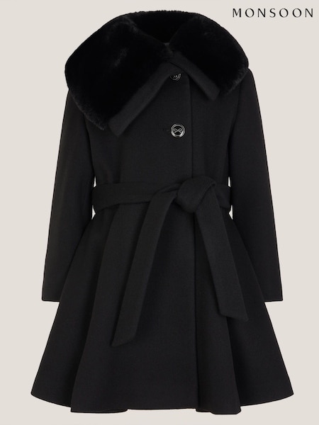 Monsoon Black Faux Fur Collar Dress Coat (V03316) | €86 - €99