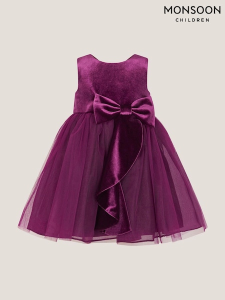 Monsoon Purple Baby Velvet Bow Party Dress (V03328) | €71 - €78