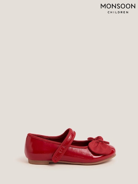 Monsoon Red Bow Patent Strap Ballet Shoes (V03329) | 119 QAR - 139 QAR