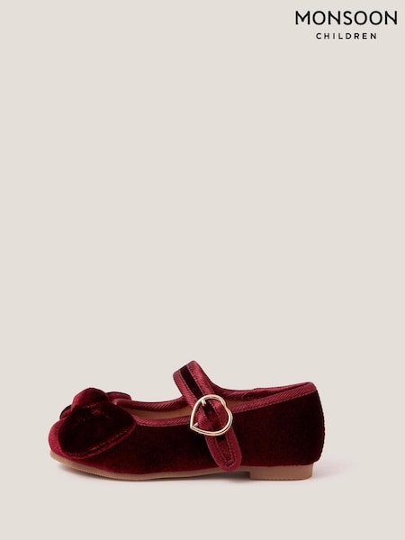 Monsoon Red Toddler Velvet Bow Ballet Flats (V03352) | €29