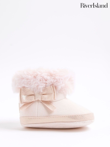 River Island Pink Bow Suedette Booties (V03367) | AED82