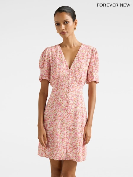 Forever New Pink Saffron Petite Printed Sun Dress (V03373) | €108