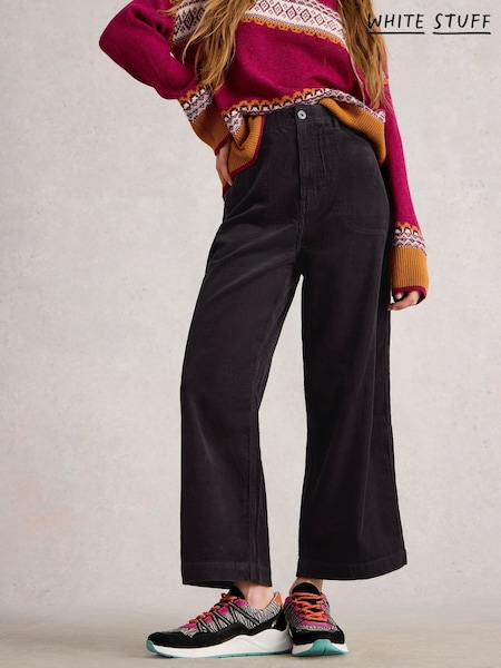 White Stuff Grey Tia Cord Wide Leg Crop Trousers (V03574) | 376 QAR