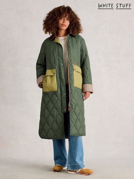 White Stuff Green Stella Longline Quilted Coat (V03582) | €229