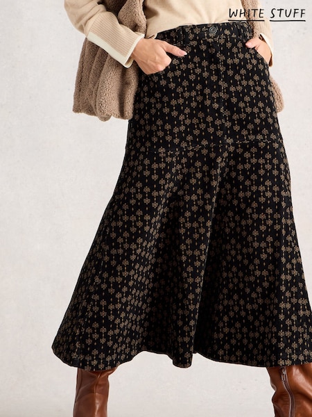 White Stuff Black Quinn Cord Midi Skirt (V03586) | R$ 680