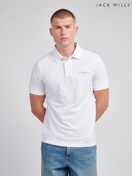 Jack Wills White Chest Union Flag Pique Polo Shirt (V03690) | 173 QAR