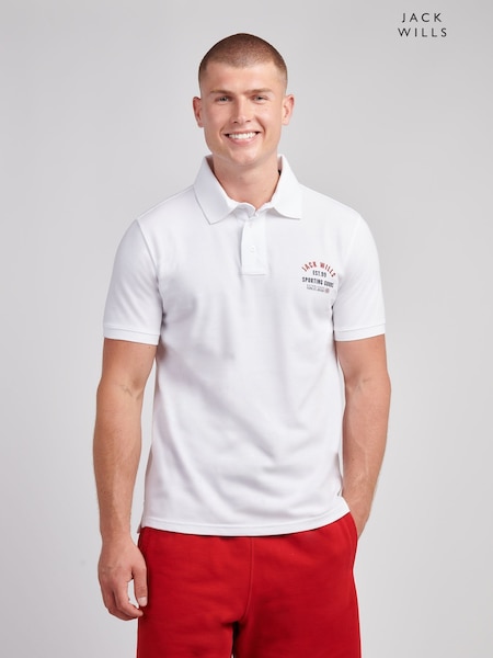 Jack Wills White Chest Arch Logo Pique Polo Shirt (V03698) | 173 QAR