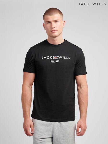 Jack Wills Black Union Flag T-Shirt (V03714) | 124 QAR