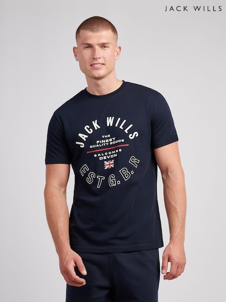 Jack Wills Blue Stamp Graphic T-Shirt (V03717) | 124 QAR
