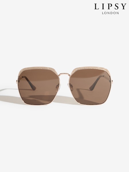 Lipsy Brown Oversized Glitter Metail Frame Sunglasses (V03937) | SGD 31