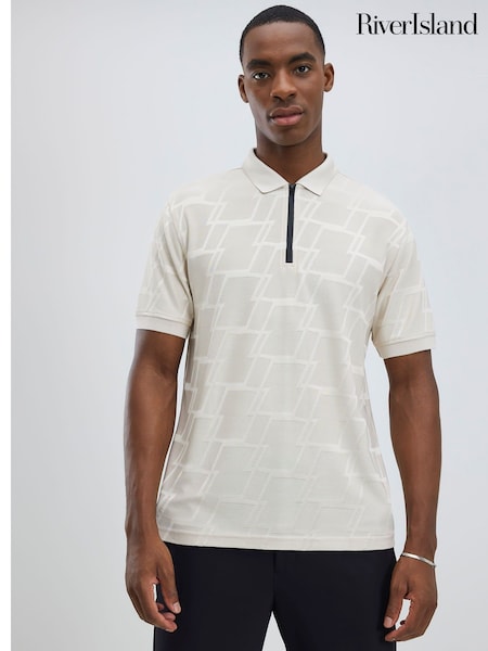River Island Brown Slim Fit Slinky Textured Polo Shirt (V04037) | €51